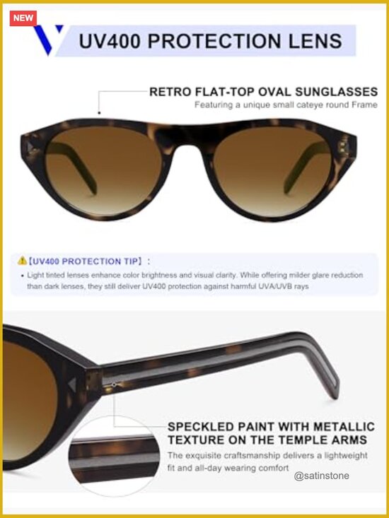 Retro Small Oval Sunglasses Women Men Trendy Narrow Round Cateye UV400